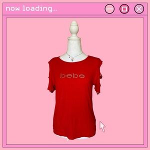 Bebe y2k red open shoulder rhinestone top